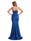 Sexy Strapless Silky Satin Side Split Mermaid Simple Long Bridesmaid Dresses Online