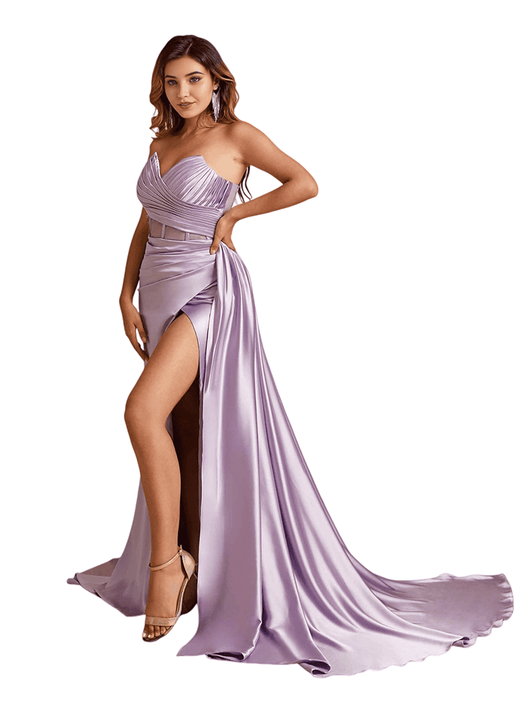 Sexy V-Neck Boning Side Slit Mermaid Soft Satin Zipper Back Long Bridesmaid Dresses