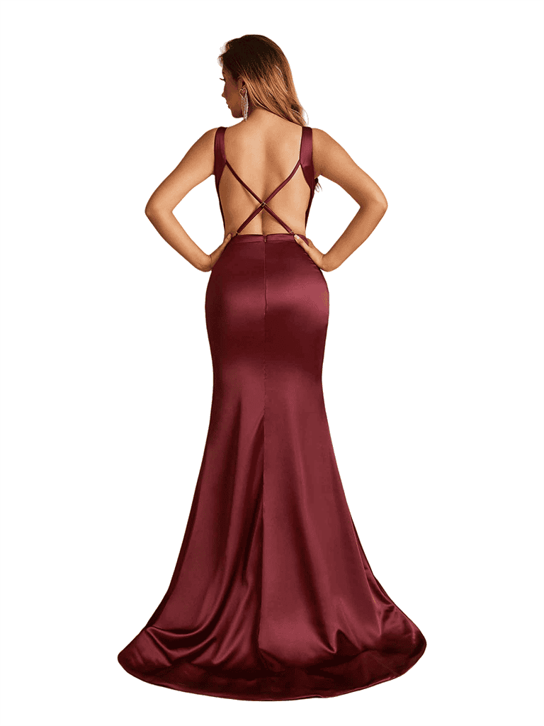 Sexy Spaghetti Straps V-Neck Mermaid Beauty Soft Satin Bridesmaid Dresses