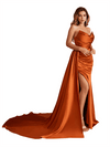 Sexy V-Neck Side Slit Strapless Mermaid Soft Satin Floor-Length Bridesmaid Dresses