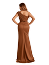 Elegant One Shoulder Mermaid Soft Satin Side Slit Long Bridesmaid Dresses