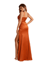 Sexy Ruched Satin Boning Mermaid Side Slit Long Bridesmaid Dresses Online