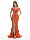 Sexy Mermaid Cold Shoulder Metallic Stretch Shiny Fabric Floor-Length Wedding Guest Dresses