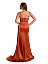 Sexy Siliy Satin Boning Mermaid Side Split Long Bridesmaid Dresses Spaghetti Straps