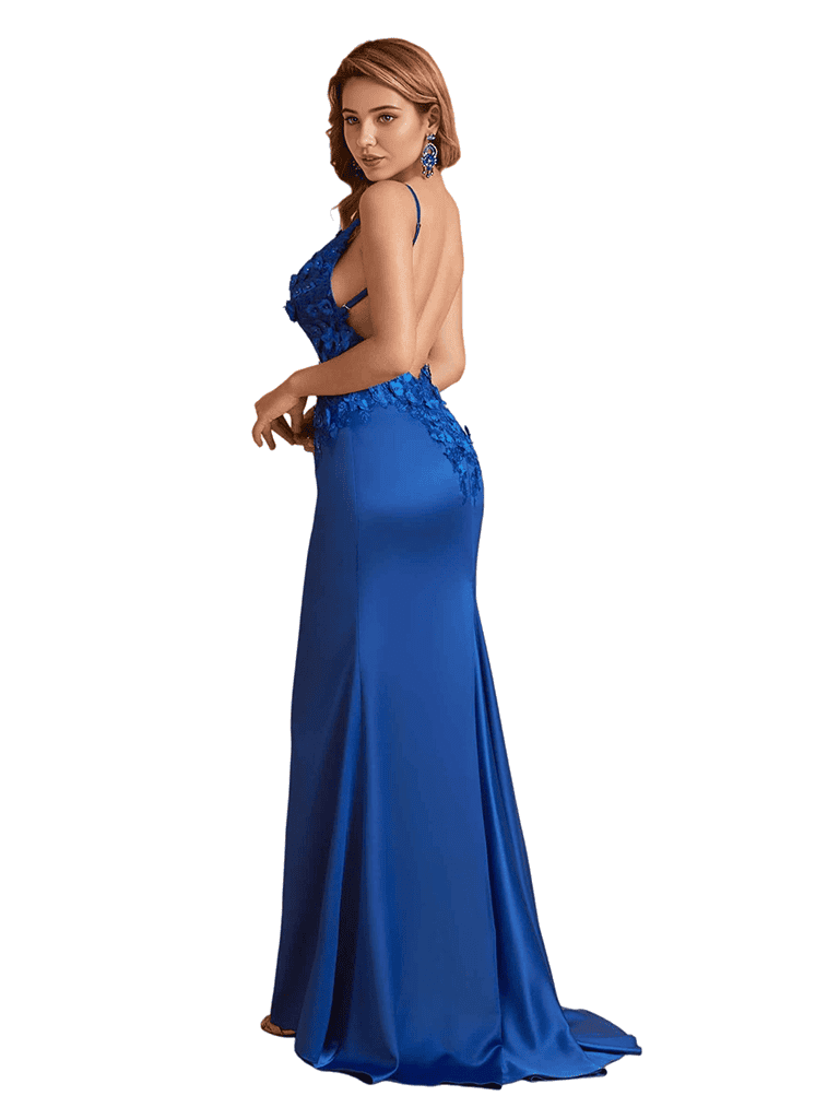 Sexy Silky Satin Lace Spaghetti Straps Mermaid Long Bridesmaid Dresses Online