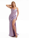 Spaghetti Straps Mermaid Silky Satin Side Split Long Ladies Bridesmaid Dresses Online