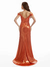 Sexy Mermaid Cold Shoulder Metallic Stretch Shiny Fabric Floor-Length Wedding Guest Dresses