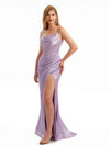 Spaghetti Straps Mermaid Silky Satin Side Split Long Ladies Bridesmaid Dresses Online