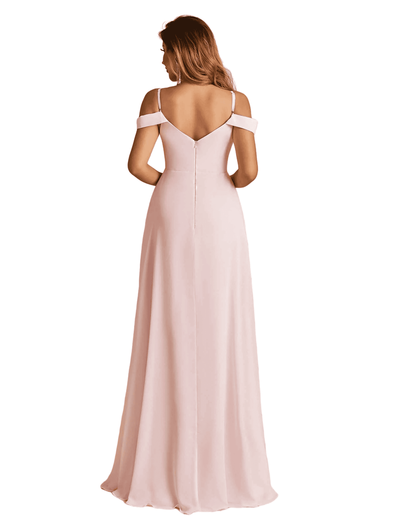 Elegant Chiffon Cold Shoulder Maxi Long Bridesmaid Dresses UK