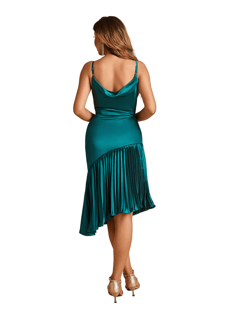 Sexy Spaghetti Straps Mermaid Soft Satin Unique Midi Bridesmaid Dresses