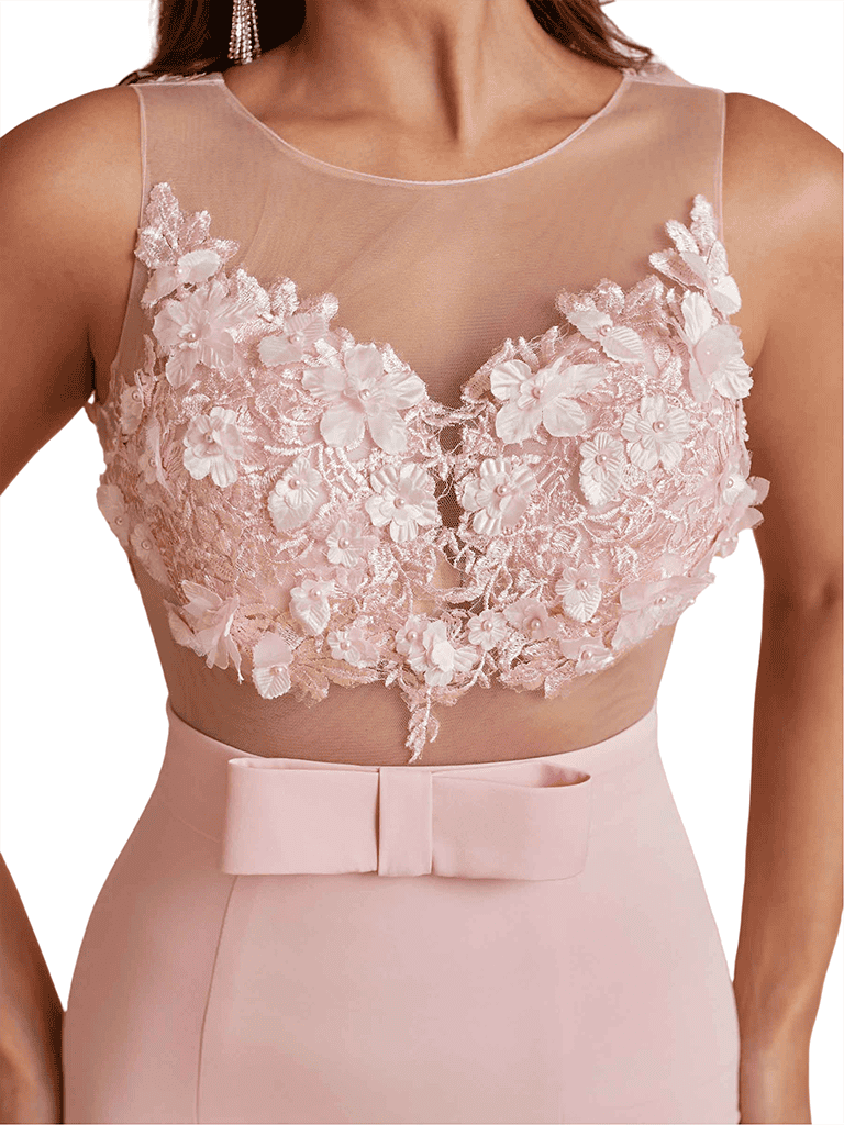 Elegant Two Piece Lace Top Side Split Mermaid Satin Long Bridesmaid Dresses Online