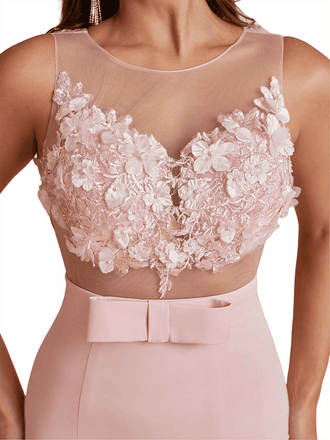 Elegant Two Piece Lace Top Side Split Mermaid Satin Long Bridesmaid Dresses Online