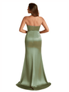 Sexy Strapless Mermaid Ruched Satin Long Bridesmaid Dresses Online Side Split