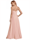 Unique A-line Spaghetti Straps Side Slit Chiffon Floor-Length Bridesmaid Dresses