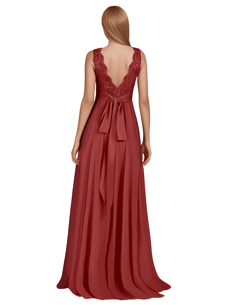 Sexy V-Neck A-line Chiffon Long Sleeveless Bridesmaid Dresses