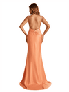 Simple V-Neck Spaghetti Straps Open Back Mermaid Soft Satin Long Bridesmaid Dresses