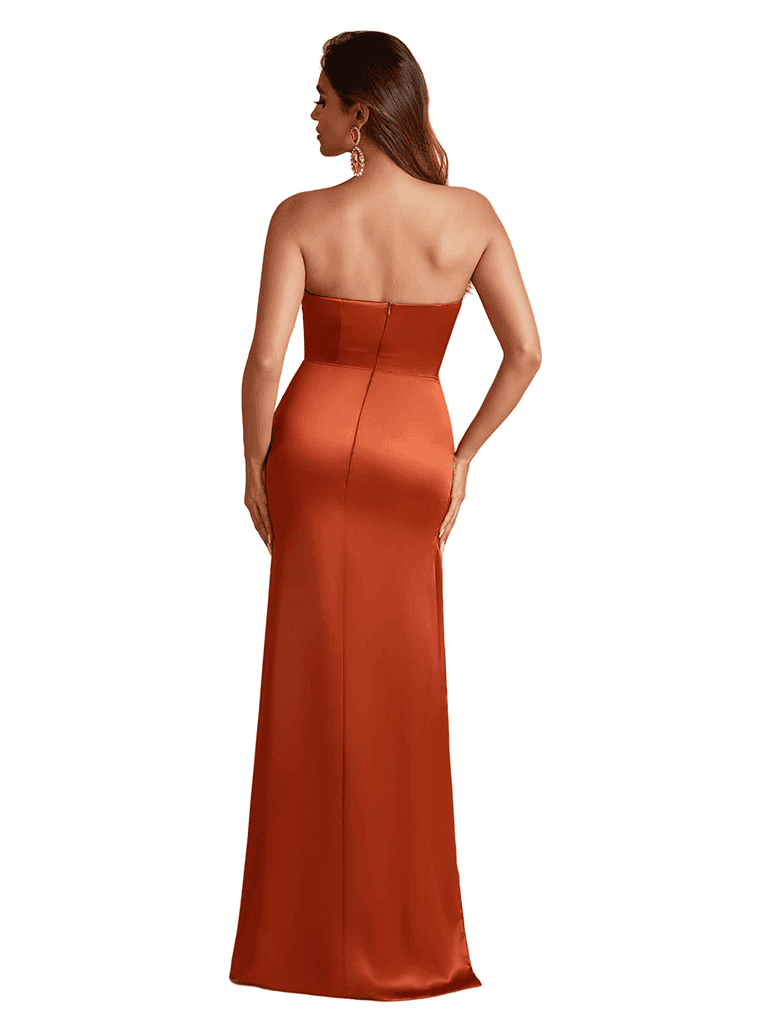 Modern Sweetheart Silky Satin Mermaid Maxi Long Bridesmaid Dresses Side Slit