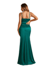 Sexy Spaghetti Straps Side Slit Mermaid Soft Satin Ruched Floor-Length Bridesmaid Dresses