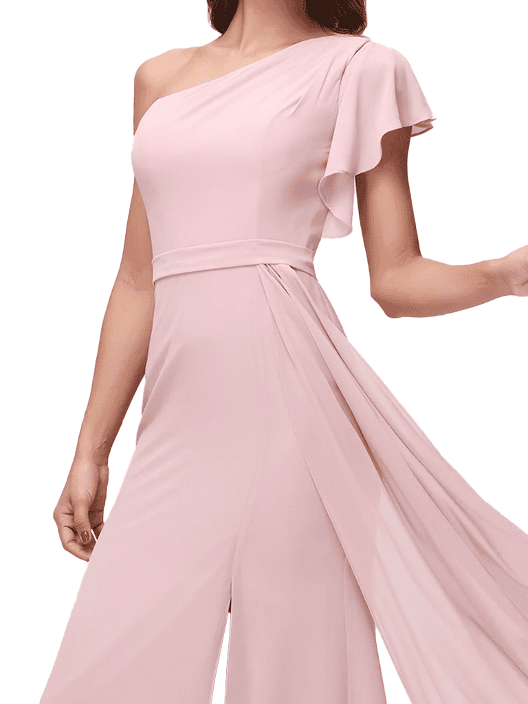 One Shoulder A-line Chiffon Long Bridesmaid Dresses