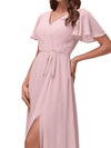 Long V-Neck A-line Chiffon  Bridesmaid Dresses