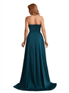 Elegant Silky Satin Strapless Sweetheart A-Line Side Slit Floor Length Bridesmaid Dresses
