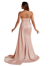 Elegant Silky Satin Sweetheart Strapless Side Split Mermaid Floor Length Bridesmaid Dresses