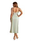 Sexy Spaghetti Straps Mermaid Side Slit Soft Satin Midi Bridesmaid Dresses