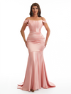 Sexy Off The Shoulder Ruched Mermaid Soft Satin Long Formal Dresses Online