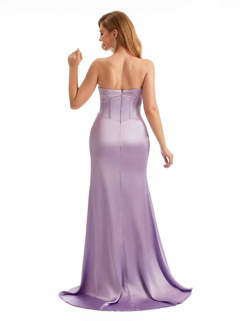 Strapless Stretchy Satin Sexy Side Split Mermaid Bridesmaid Dresses Online