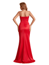 Elegant Silky Satin Sweetheart Mermaid Boning Side Slit Ruched Long Bridesmaid Dresses Online