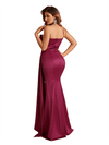 Sexy One Shoulder Mermaid Soft Satin Long Bridesmaid Dresses Side Slit