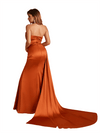Sexy V-Neck Side Slit Strapless Mermaid Soft Satin Floor-Length Bridesmaid Dresses