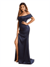 Sexy One Shoulder Mermaid Soft Satin Side Slit Beauty Long Bridesmaid Dresses