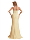 Sexy Silky Satin One Shoulder Mermaid Side Slit Ruched Long Bridesmaid Dresses Online