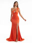 Satin Sexy Side Split One Shoulder Mermaid Maxi Wedding Bridesmaid Dresses Online