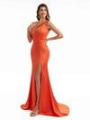 Satin Sexy Side Split One Shoulder Mermaid Maxi Wedding Bridesmaid Dresses Online