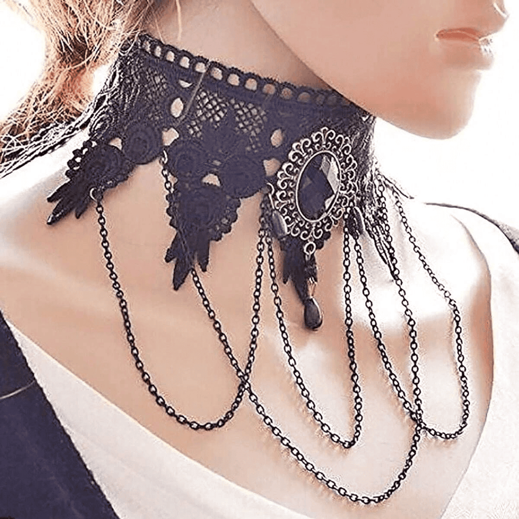 3PCS Halloween Costumes Jewelry for Women - Black Lace Choker Gothic Vampire Necklace Costume Jewelry