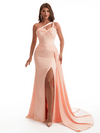 Sexy One Shoulder Side Slit Mermaid Soft Satin Long Bridesmaid Dresses Online