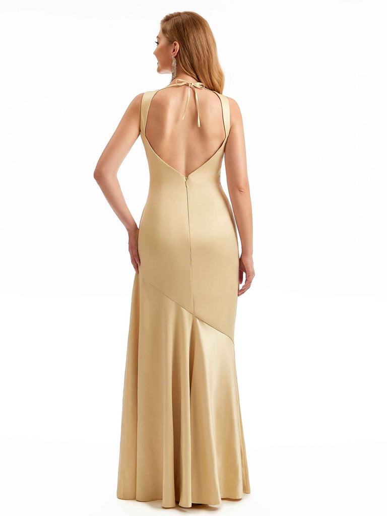 Sexy Side Slit Straps Stretch Satin Long Mermaid Nice Wedding Bridesmaid Dresses