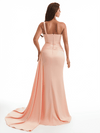 Sexy One Shoulder Side Slit Mermaid Soft Satin Long Bridesmaid Dresses Online
