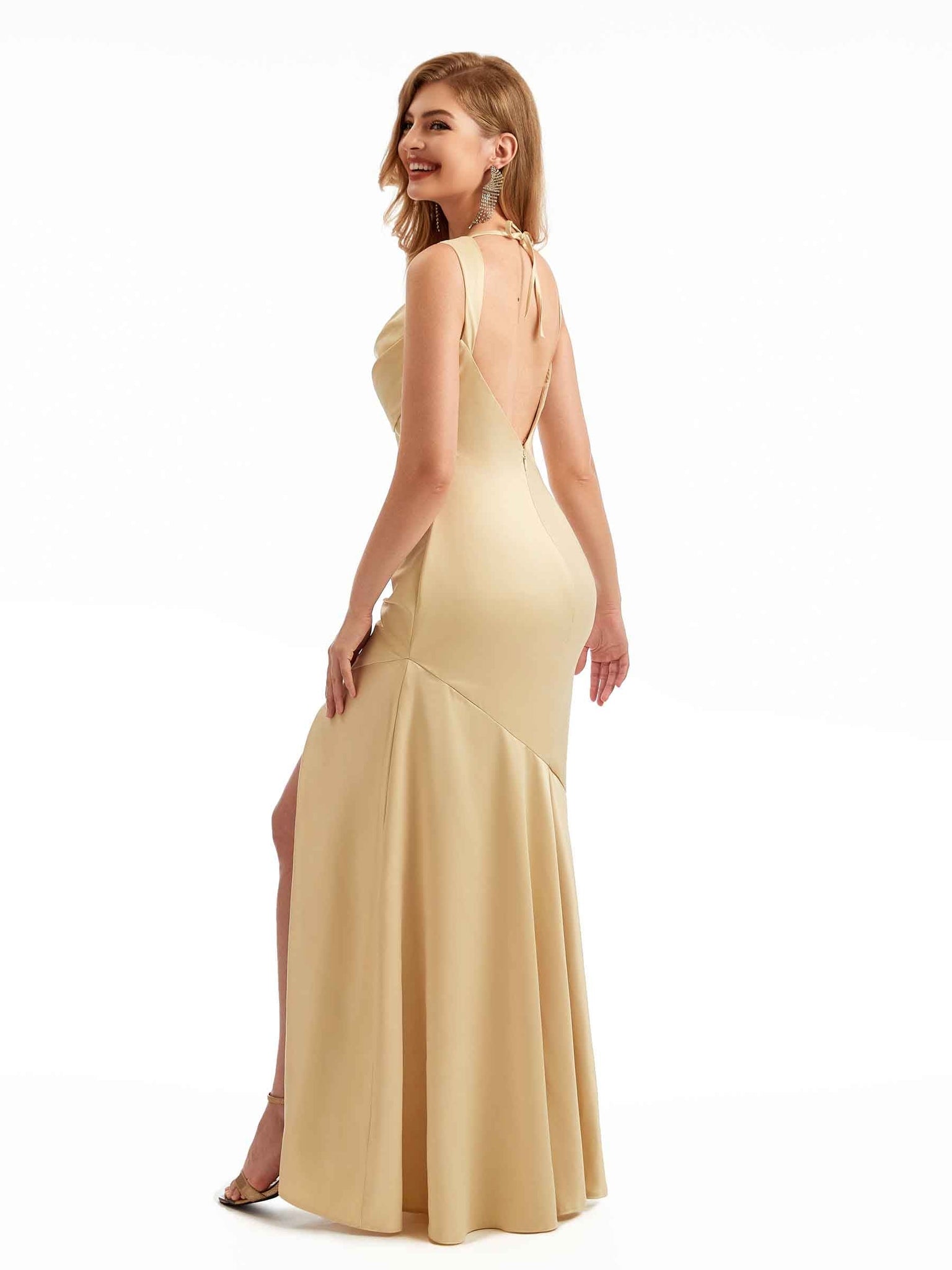 Sexy Side Slit Straps Silky Satin Long Mermaid Nice Wedding Bridesmaid Dresses UK