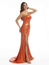 Sexy Spaghetti Strap Mermaid One Shoulder Metallic Stretch Shiny Fabric Long Wedding Guest Dresses