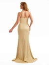 Sexy Stretchy Satin One Shoulder Long Mermaid Maid of Honor Dresses Side Split