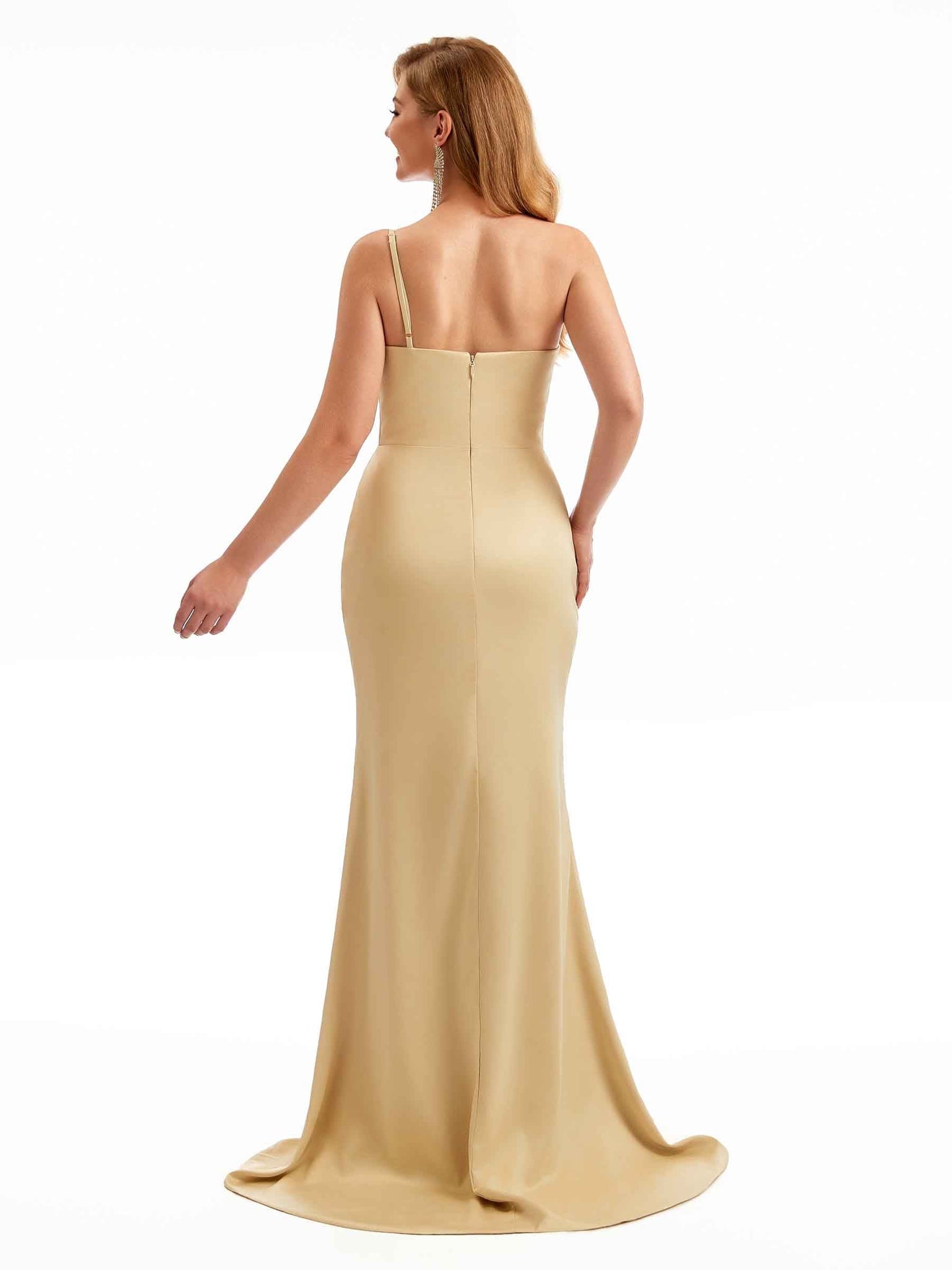 Sexy Silky Satin One Shoulder Long Mermaid Bridesmaid Dresses Uk Slit