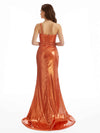 Sexy Spaghetti Strap Mermaid One Shoulder Metallic Stretch Shiny Fabric Long Wedding Guest Dresses