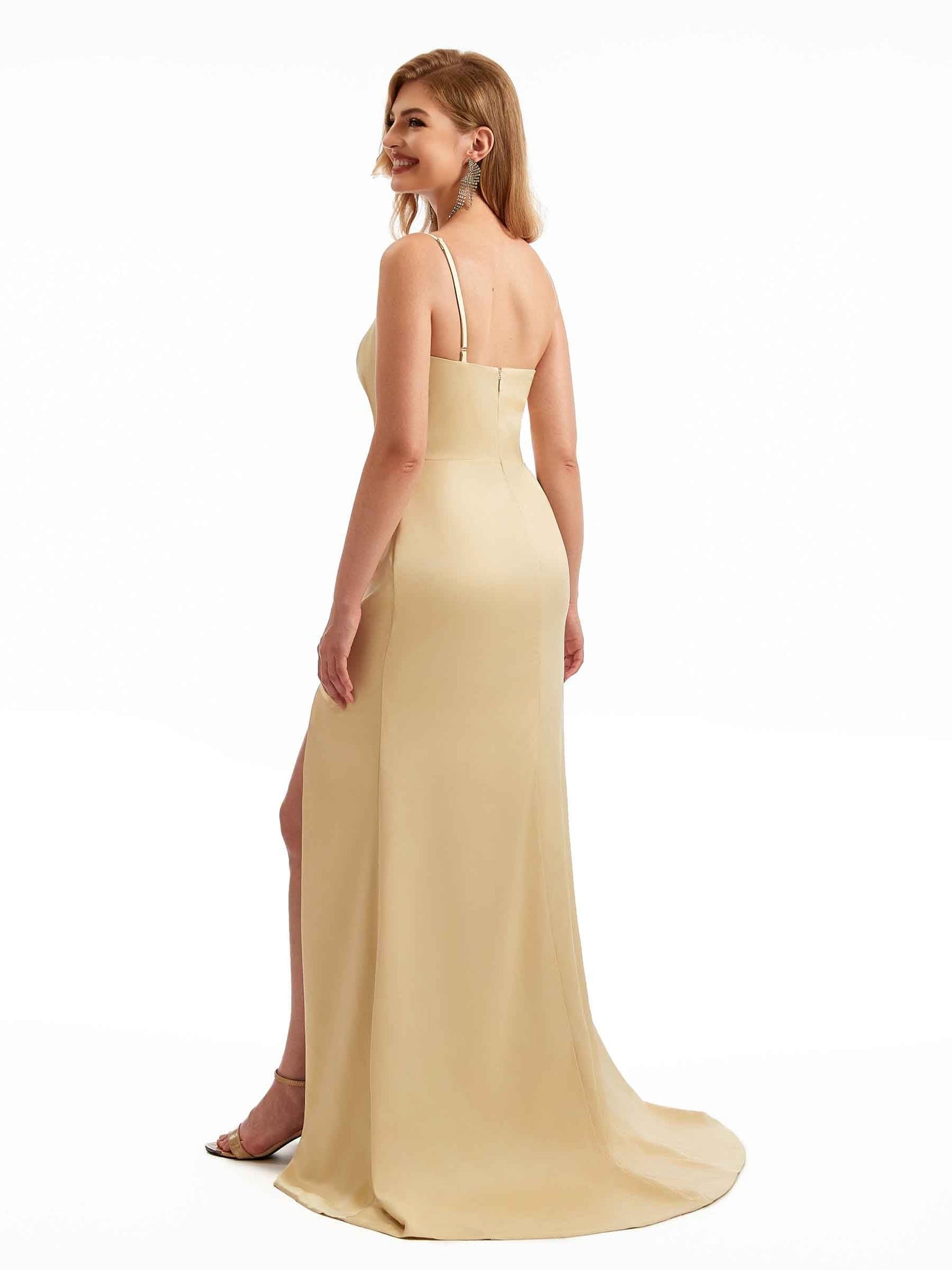 Sexy Silky Satin One Shoulder Long Mermaid Bridesmaid Dresses Uk Slit