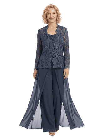 Chicsew Chiffon Mother Of The Bride Three Piece Pantsuit Lace Formal Wedding Mother Of Bride Pantsuits