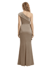 Morden Asymmetric Satin Mother of The Bride Dress Sleeveless Ruffles Mermiad Maxi Gown