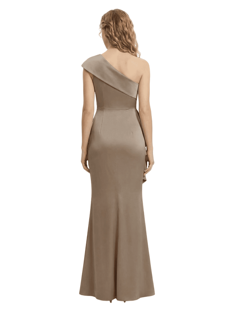 Morden Asymmetric Satin Mother of The Bride Dress Sleeveless Ruffles Mermiad Maxi Gown