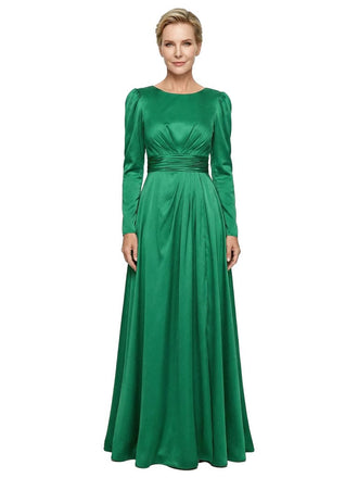 Modest Long Sleeves Scoop Neckline Satin Mother Of The Bride Gown
